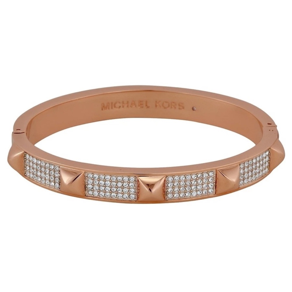 Michael Kors Rose Gold Pave CZ Crystal and Stud Bangle Bracelet